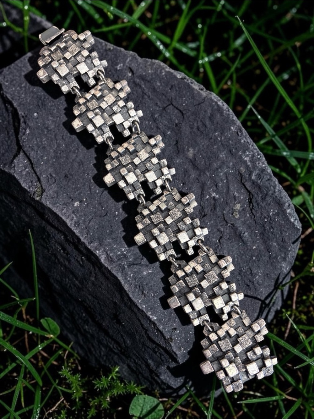 Vintage Guy Vidal Brutalist "Cubes" Link Bracelet
